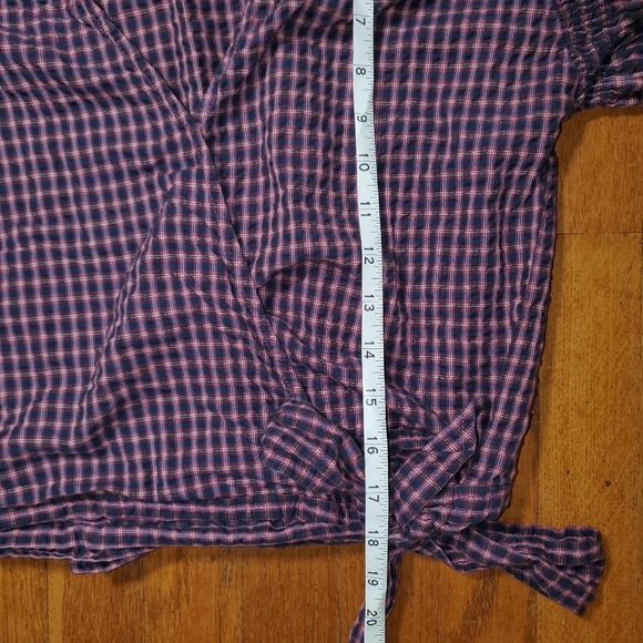 Madewell Blue And Pink Checkered Ruffled Tie-Front Blouse - Picture 10 of 15